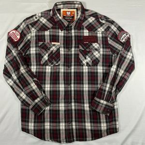 Mens Rolling Paper Plaid Flannel Snap Patch Long Sleeve Shirt Size 2XL 7-AU54